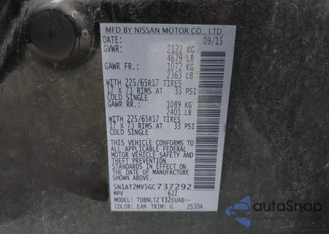 2016 Nissan Rogue Sv from USA, damaged, VIN 5N1AT2MV5GC737292